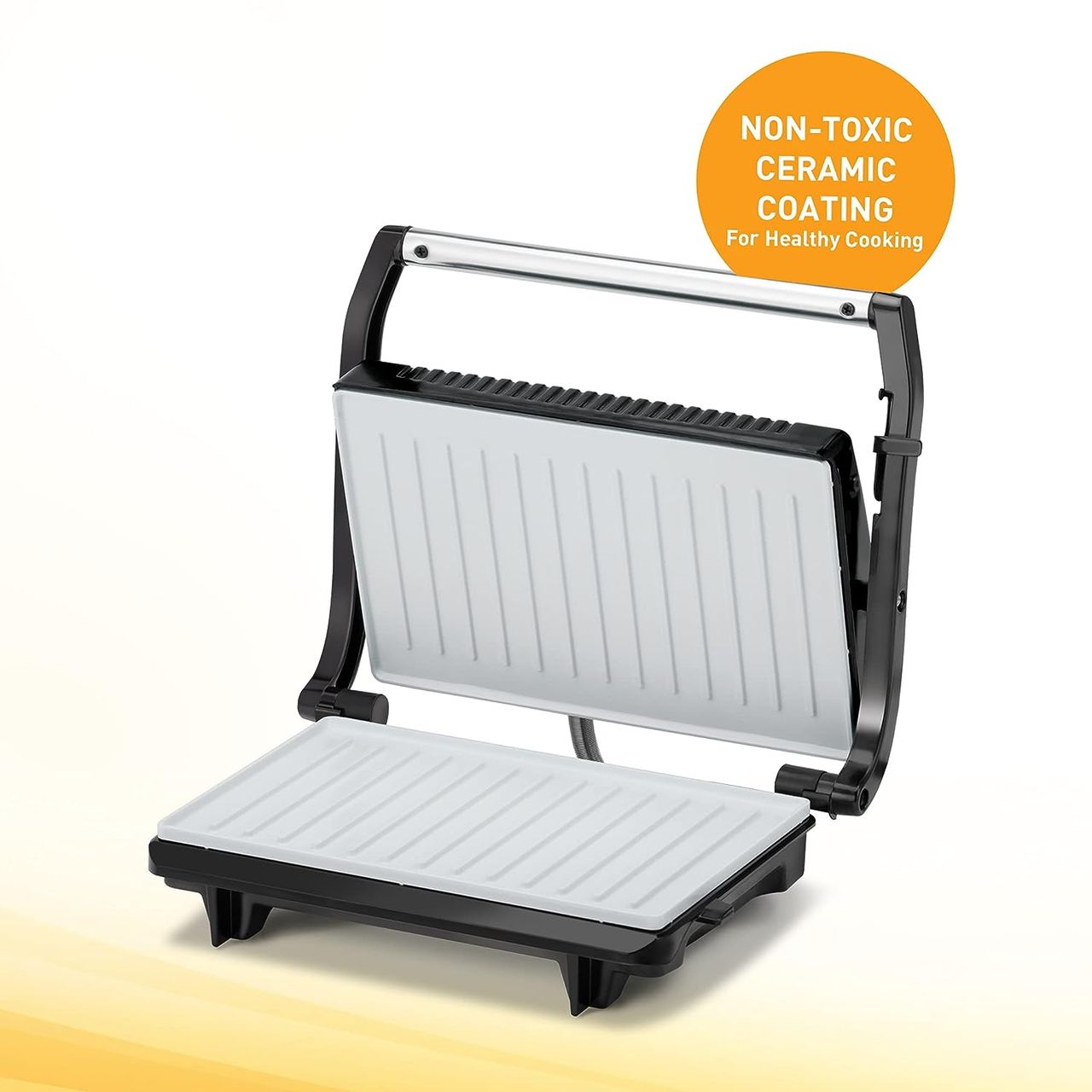 Kent 16025 Sandwich Grill 700W | Automatic Temperature Cut-Off With Led Indicator | Metallic Silver