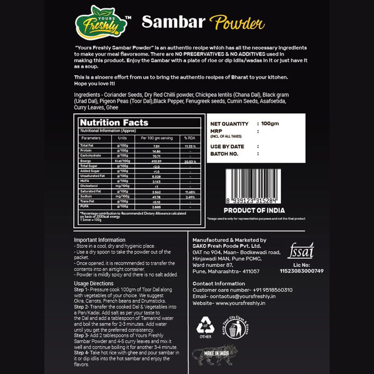 Yours Freshly Sambar