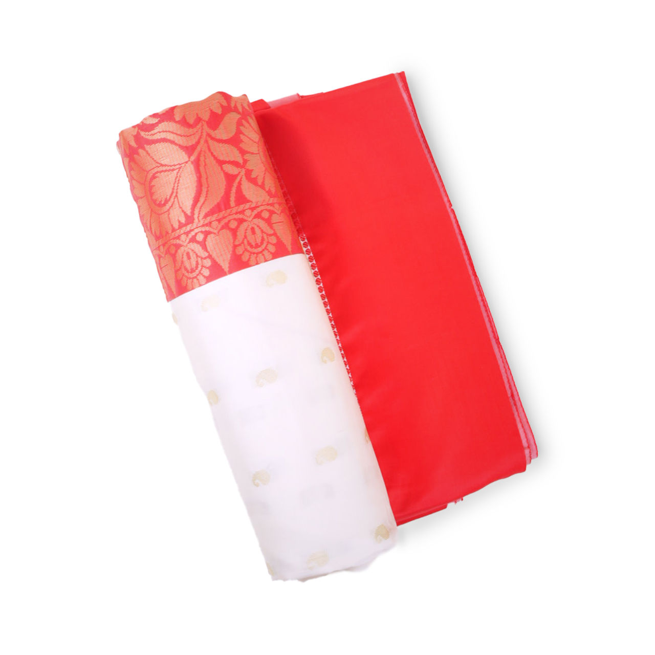 India Silk Emporium Banarasi Silk Saree | White With Red Border - Style 1