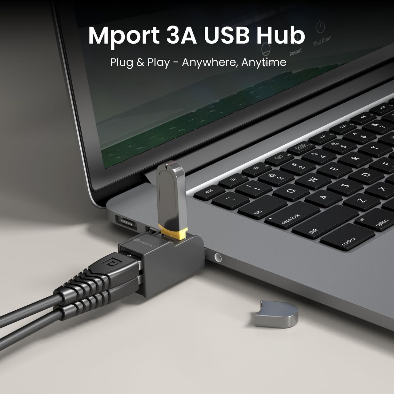 Portronics Mport 3A USB Hub (3-in-1), Multiport Adapter with USB 3.0 & 2-Port USB 2.0(Black)