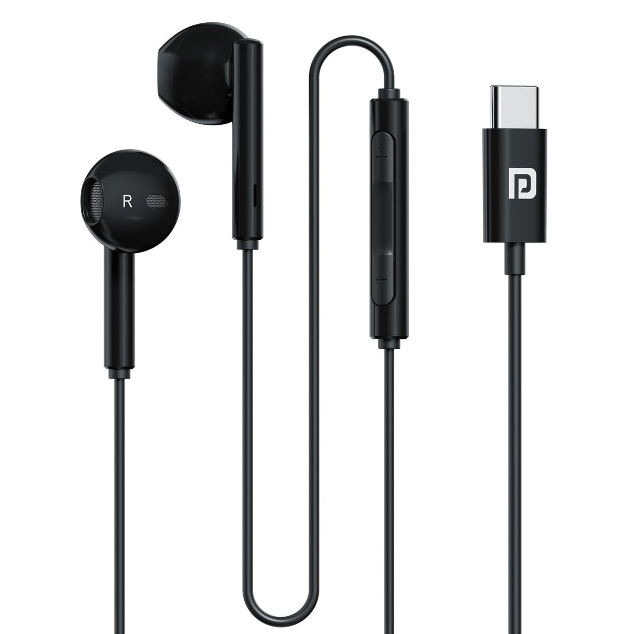 Portronics Conch Theta C in Ear Type C Wired Earphones with in Line HD Mic, Powerful Audio(Black)