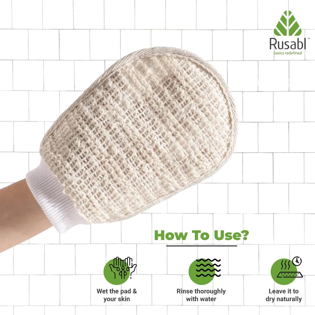 Rusabl Exfoliating Bath Glove with Natural Ramie Fibers