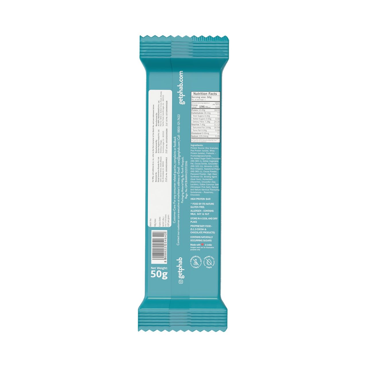 Phab Protein Bar Chocolate Almond Crunch 10g protein 50 g Combo