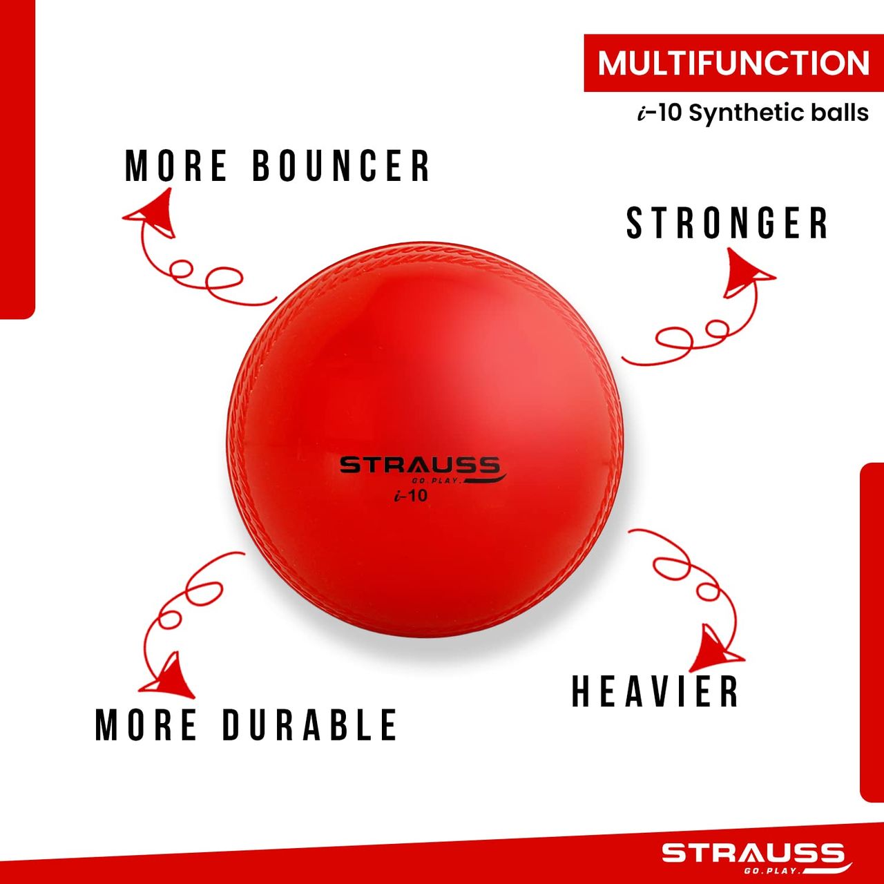 Strauss I-10 Synthetic balls, Pack of 3, (Red, White and Pink)