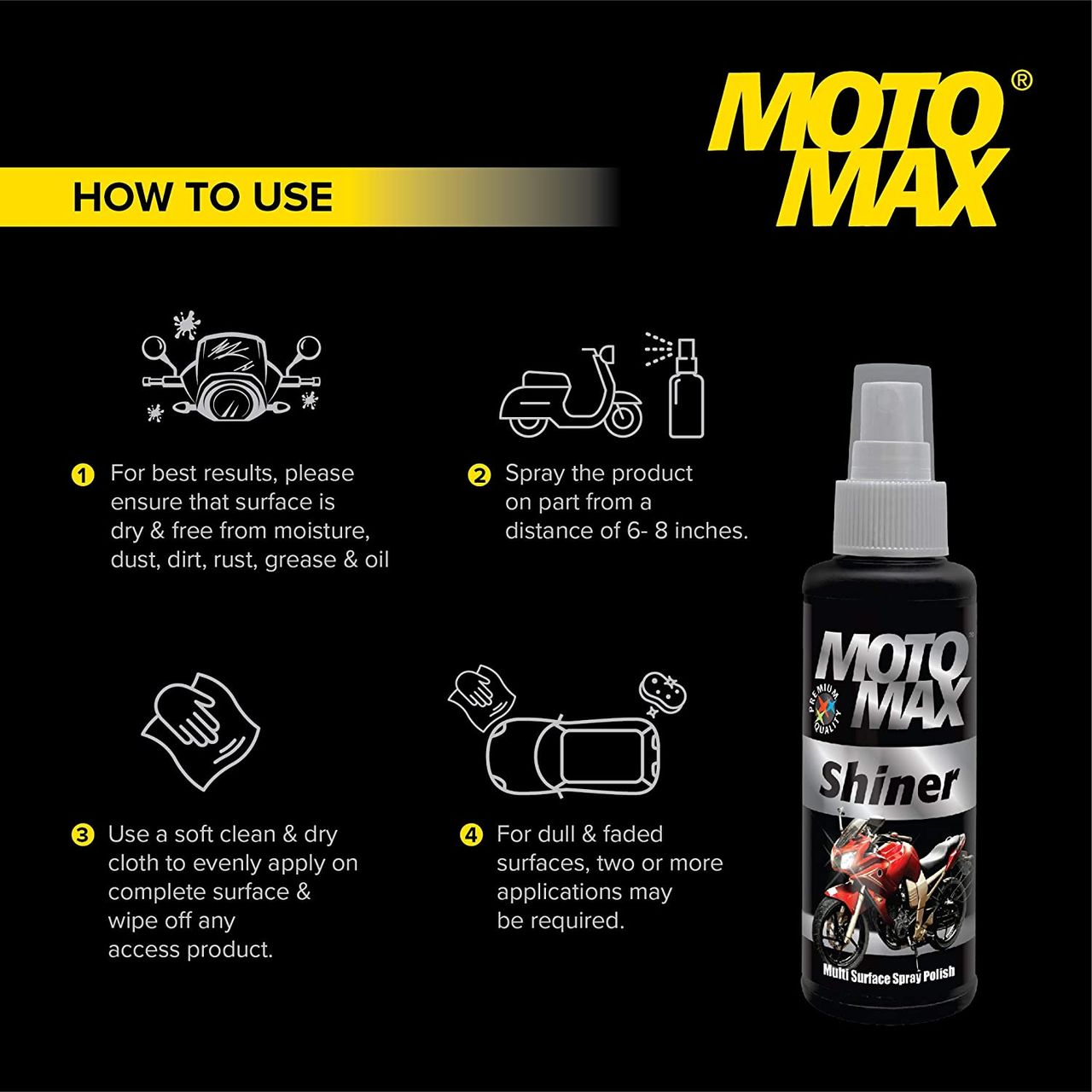 Motomax Shiner Multi surface Spray Polish 100 ml