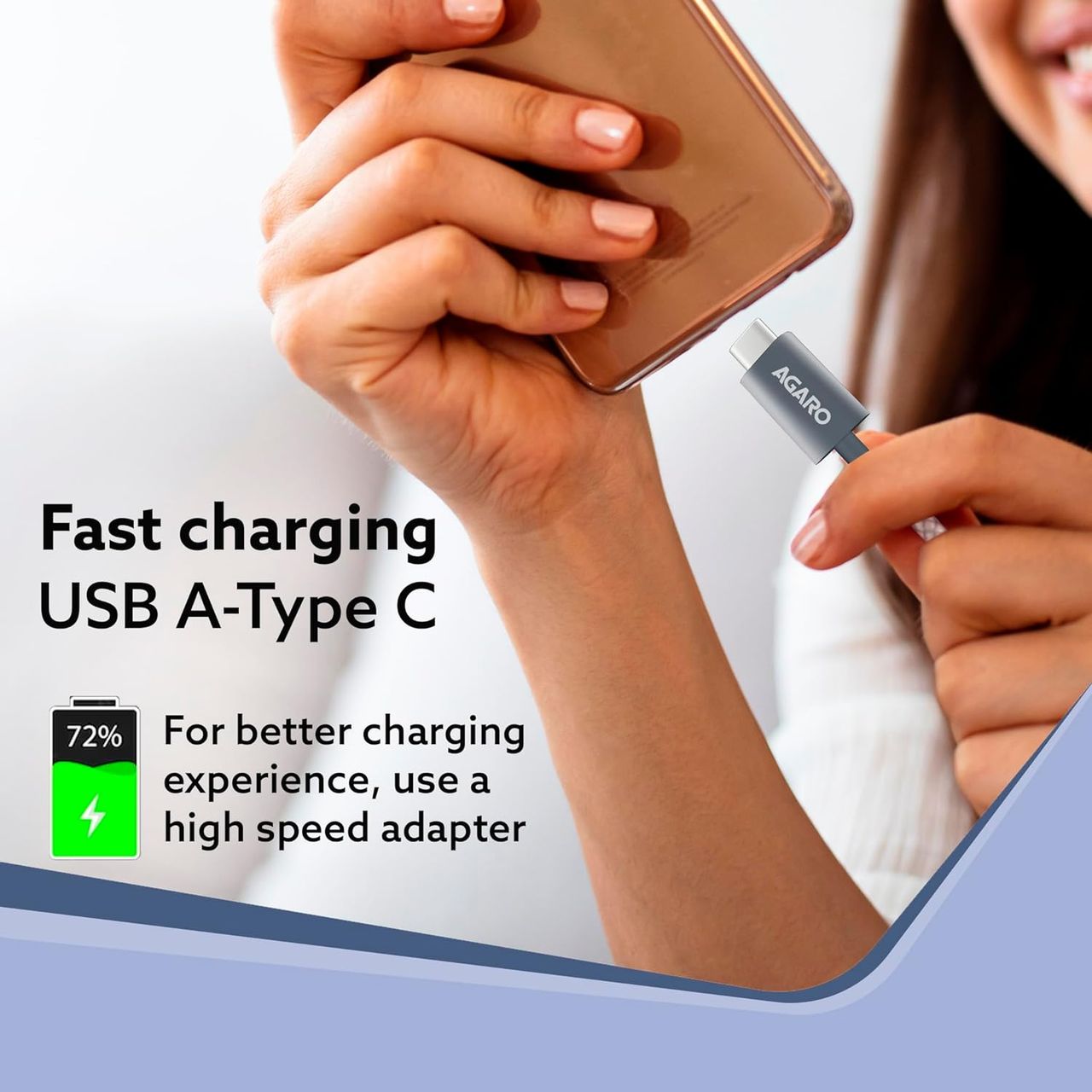 Agaro Usb-A To Type C Cable Fast Charging Cable 3A 1M 480 Mbps Data Transmission