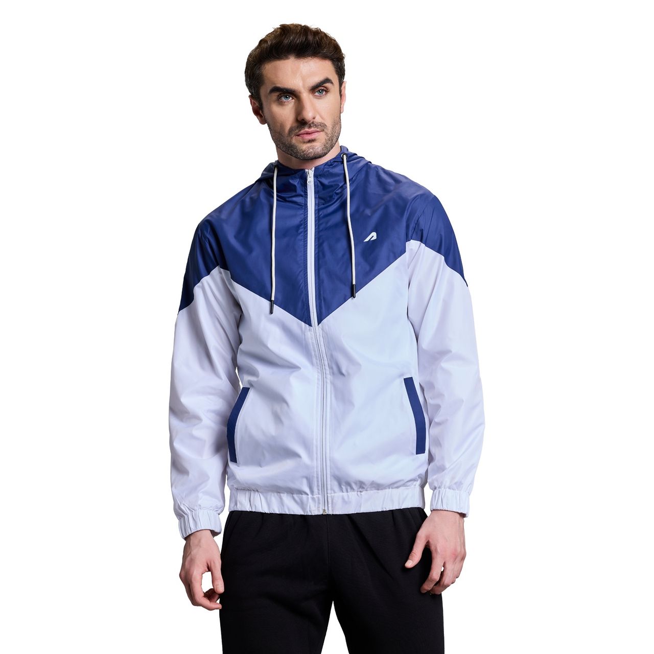 Boldfit Men's Windcheater Lightweight Polyester Jacket Casual Multipurpose | Blue White - L