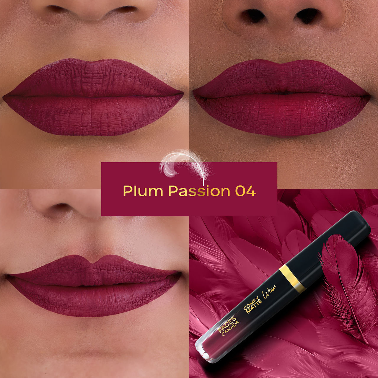 Faces Canada Comfy Matte Wow Liquid Lipstick - Plum Passion 04, One Swipe Application