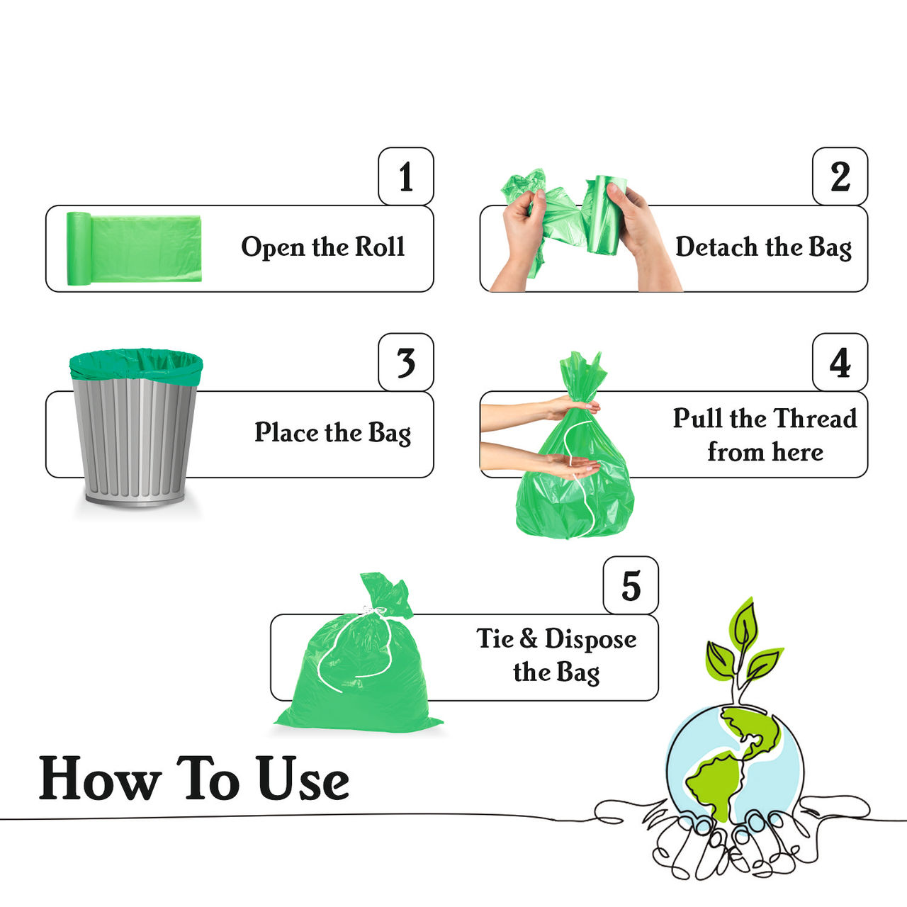 Garbage Bag Roll Green - Small - 17 x 19 Inch