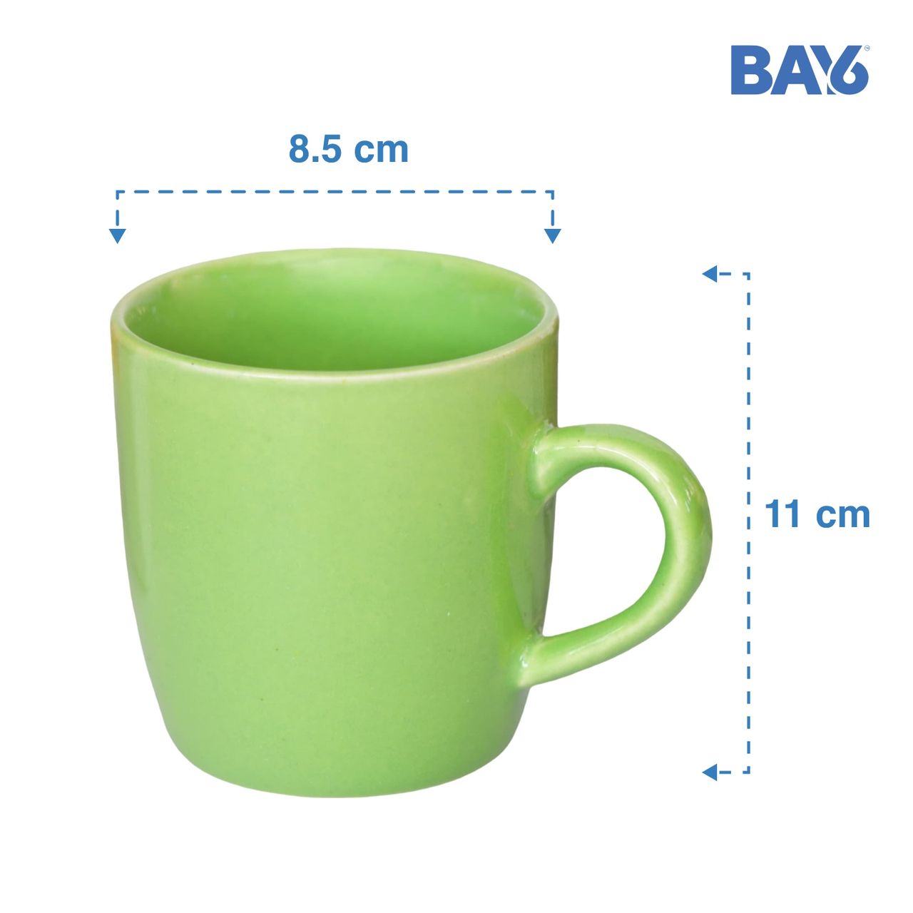 BAY6 Stoneware Solid Coffee Mugs - Green (210 ML)