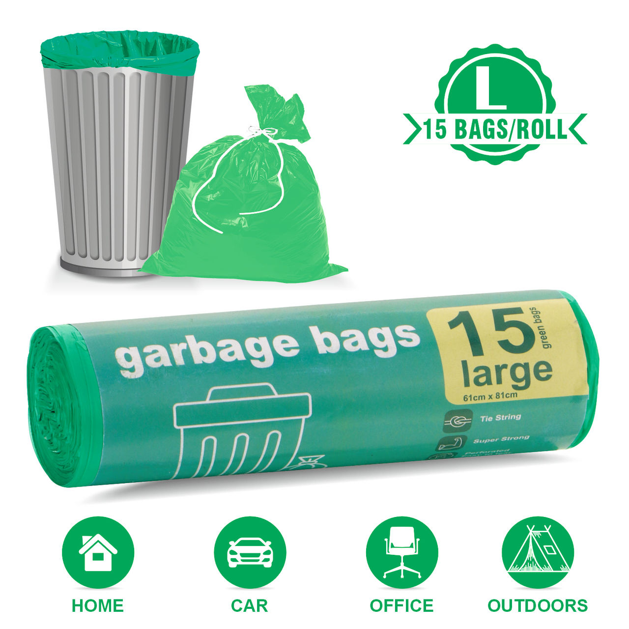 Garbage Bag Roll Green - Large - 24 x 32 Inch