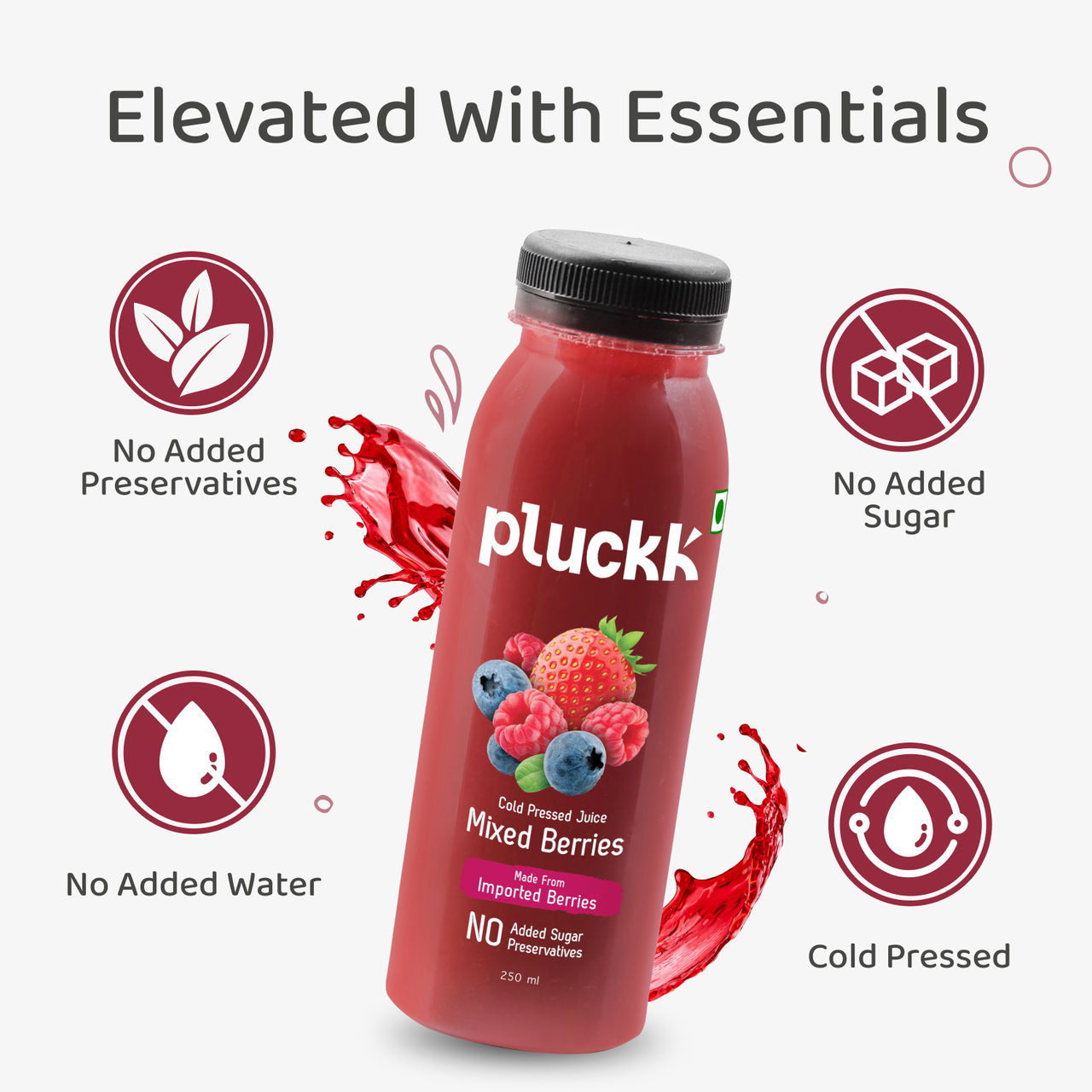 Pluckk Fresh Mixed Berries Juice, No Preservatives, No Concentrate, No Added Sugar, Cold Pressed Fruit Juice