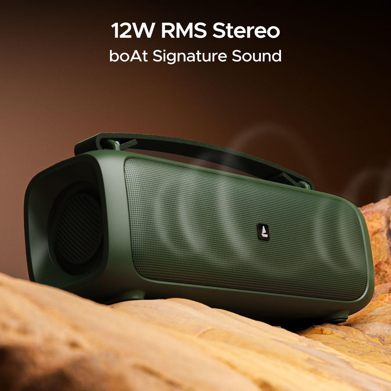 boAt Stone Beam BT Speaker w/ 12W RMS Stereo Sound, 12H Playtime, TWS Feature & LEDs (Pine Green)