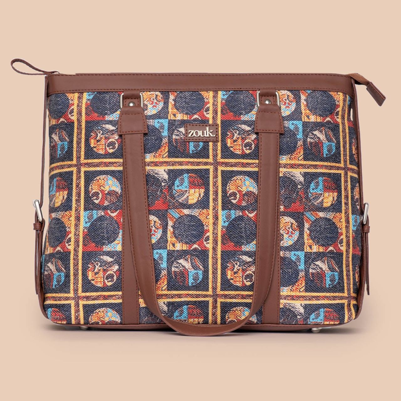 Zouk Women's Abstract Vegan Leather 13.8 L Double Strap Women's Office Bag | Multicolour - One Size