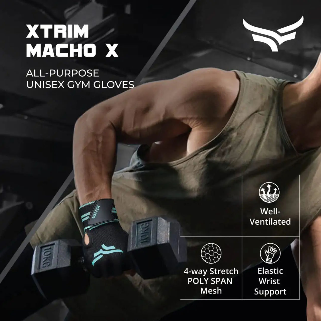 Xtrim Xmacho Leather Gym Gloves with Wrist Support, for Weightlifting & Exercise |Blue & Black - L