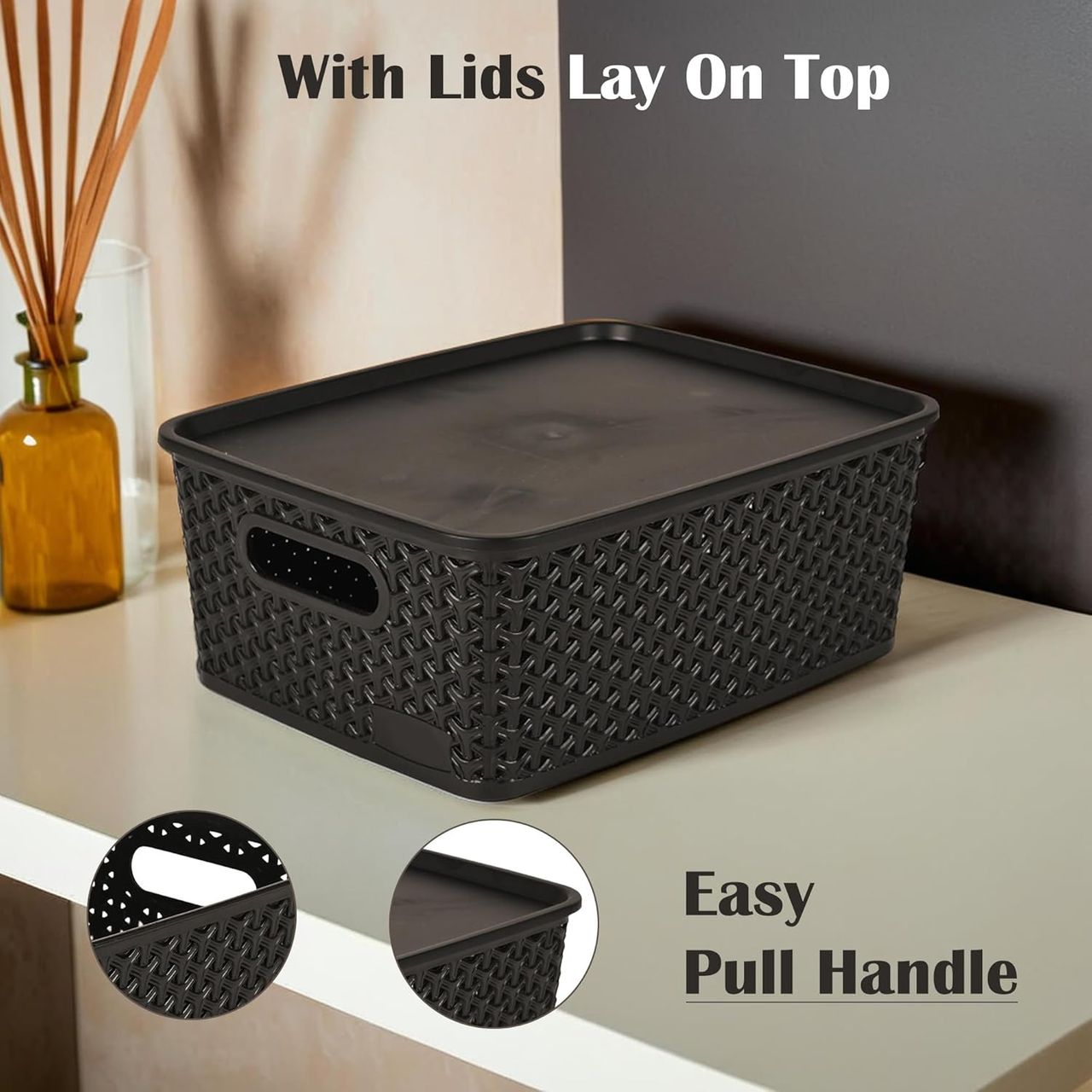 Kuber Industries 3 Pcs Stackable Storage Box Set | Multi-Purpose Organizer for Baby - Black