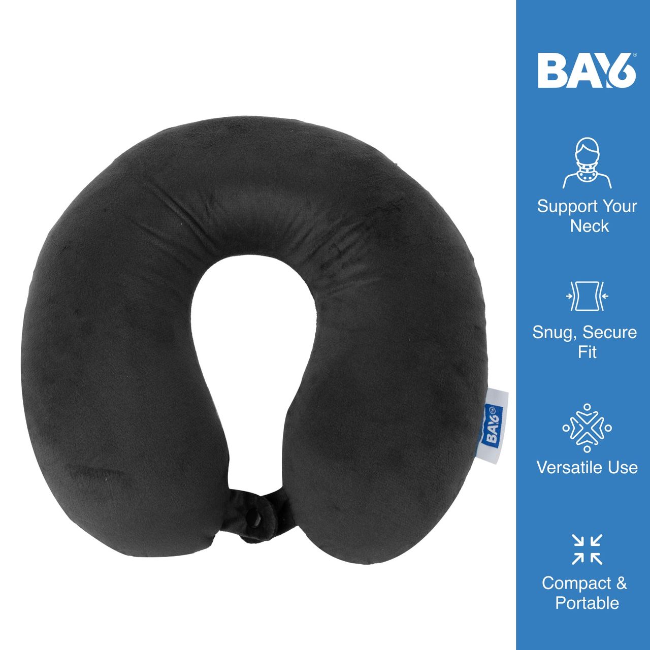 BAY6 Solid Memory Foam Neck Pillow | Black - One Size