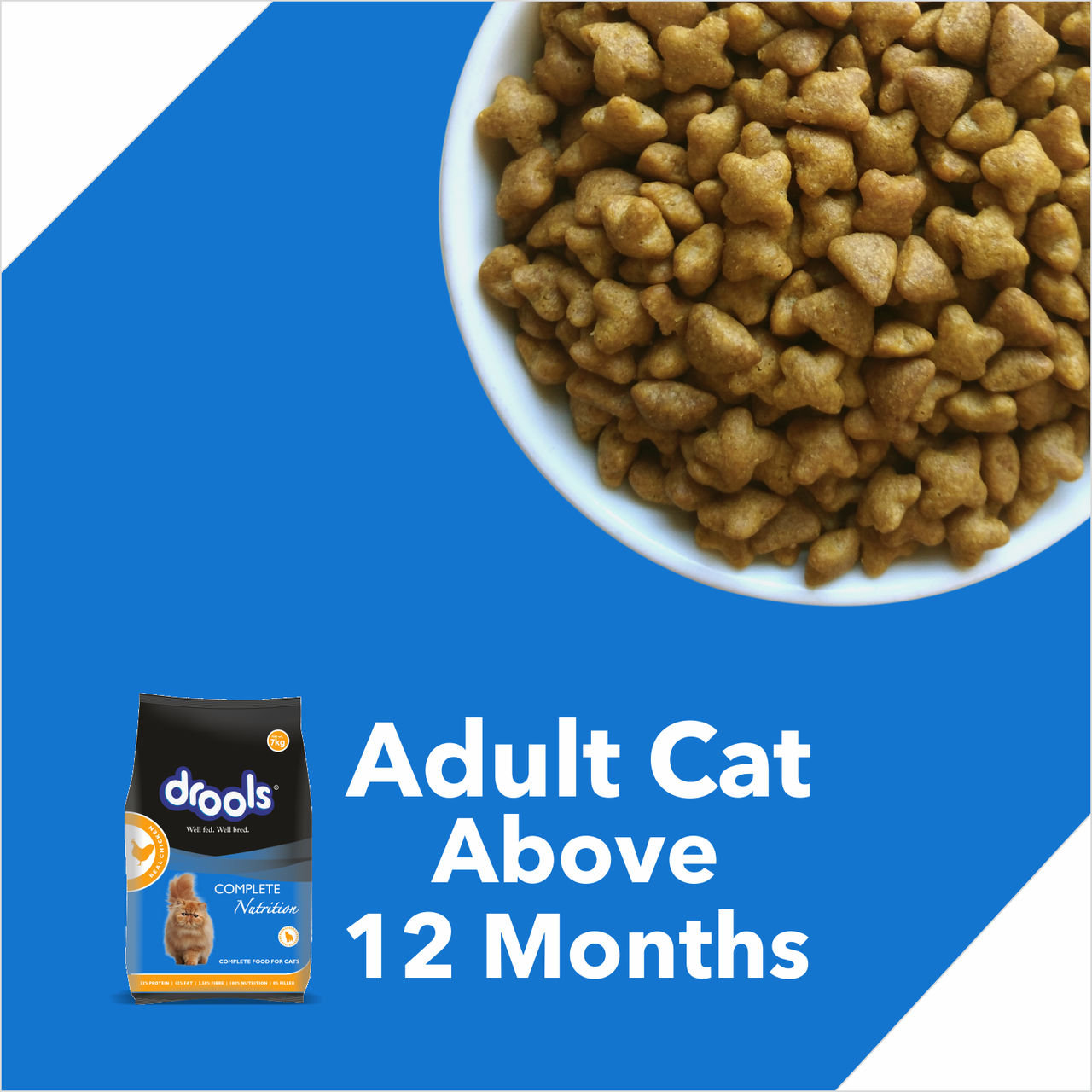 Drools Dry Adult Cat Food Real Chicken 7kg with 5kg Drools Cat Litter Free