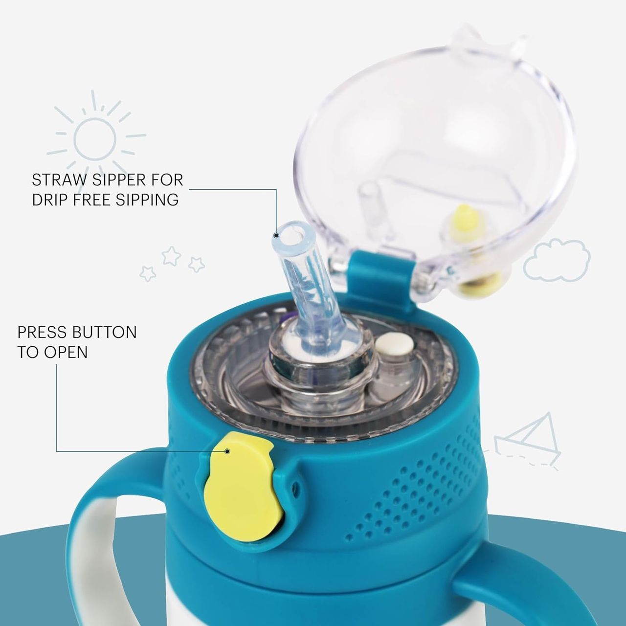Cello Doodle Kids Flask | 350 Ml | Leak-Proof | Blue