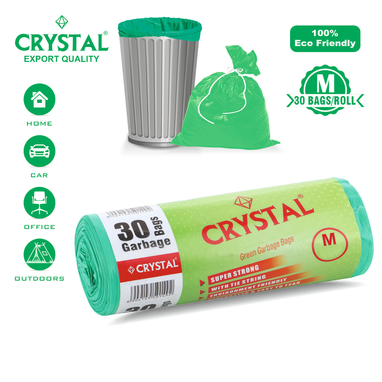 Crystal Medium Green Garbage Bag Roll 19X21 1 pc Combo