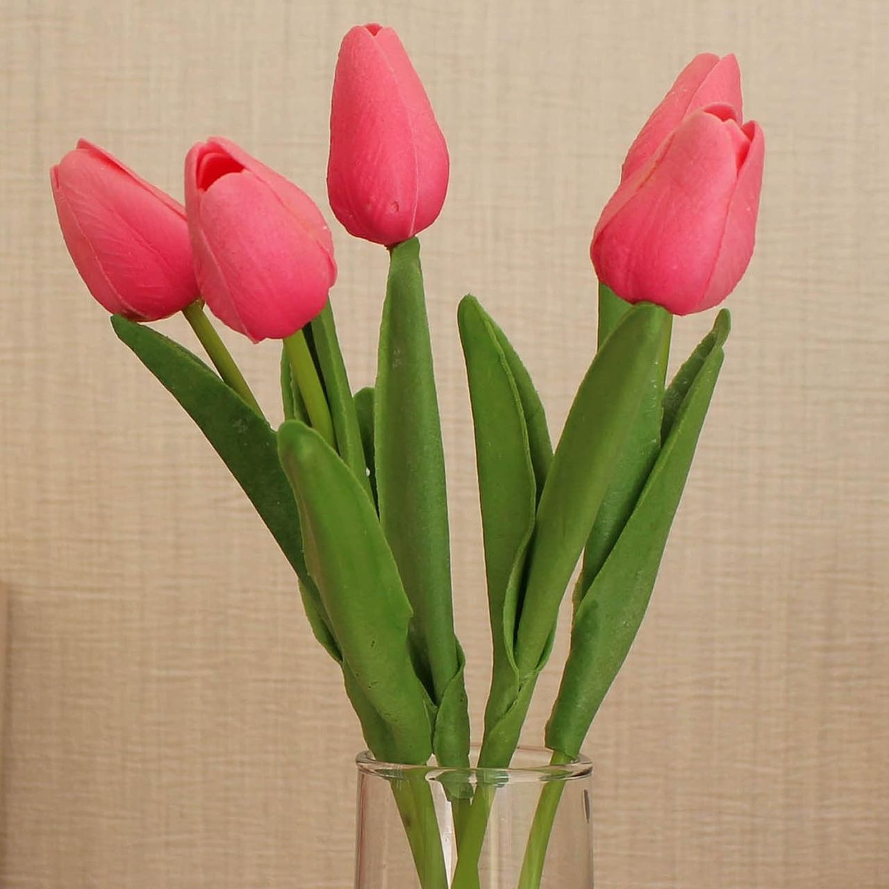 Tied Ribbons Set Of 5 Artificial Tulip Flowers Bunches Without Vase