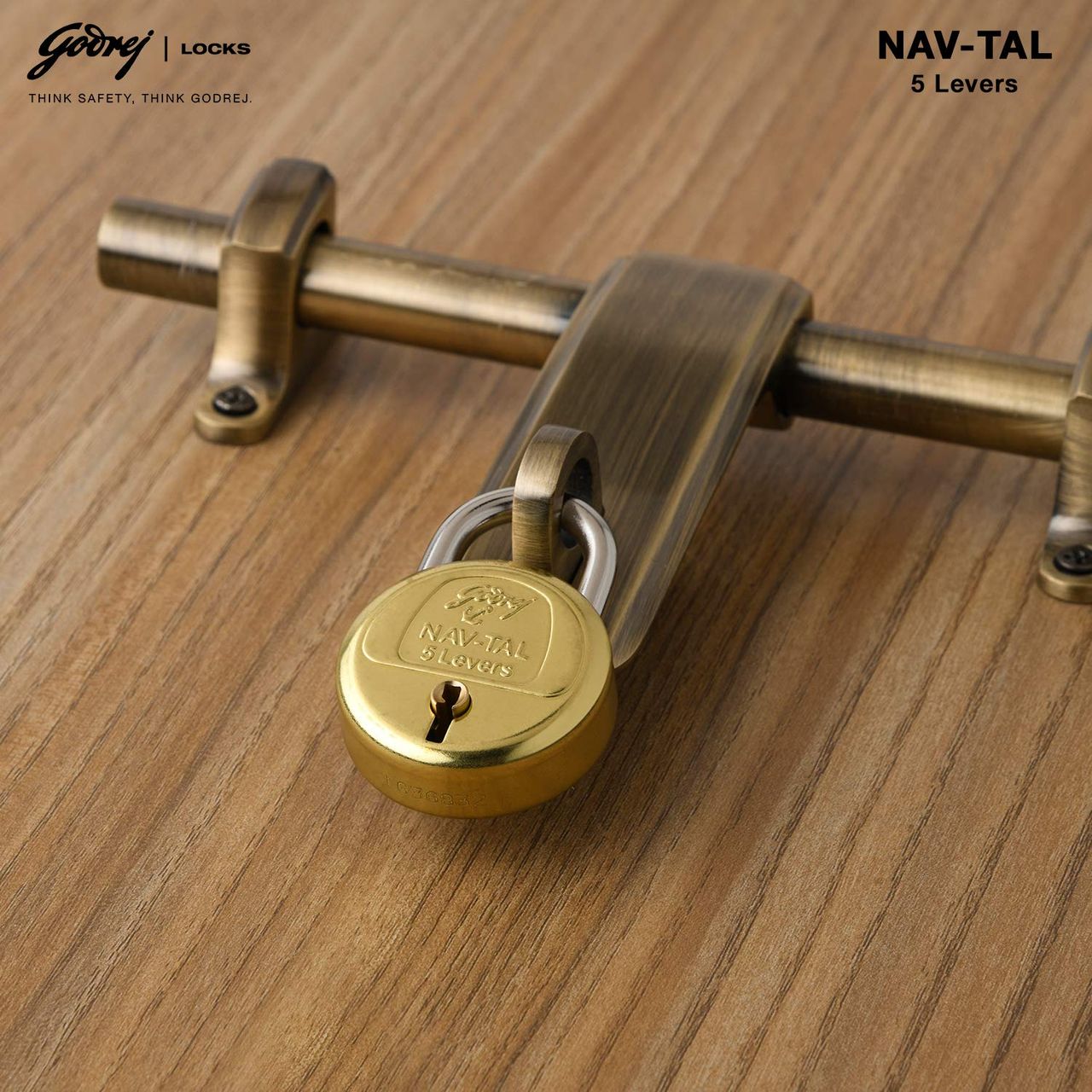 Godrej Locks Navtal 5 Levers Brass Padlock With 3 Keys (40mm) | Brass