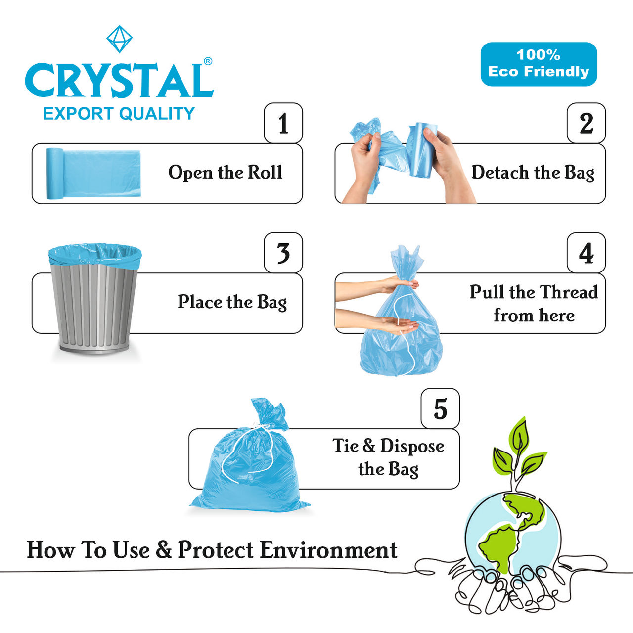 Crystal Large Blue Garbage Bag Roll 24X32 1 pc Combo