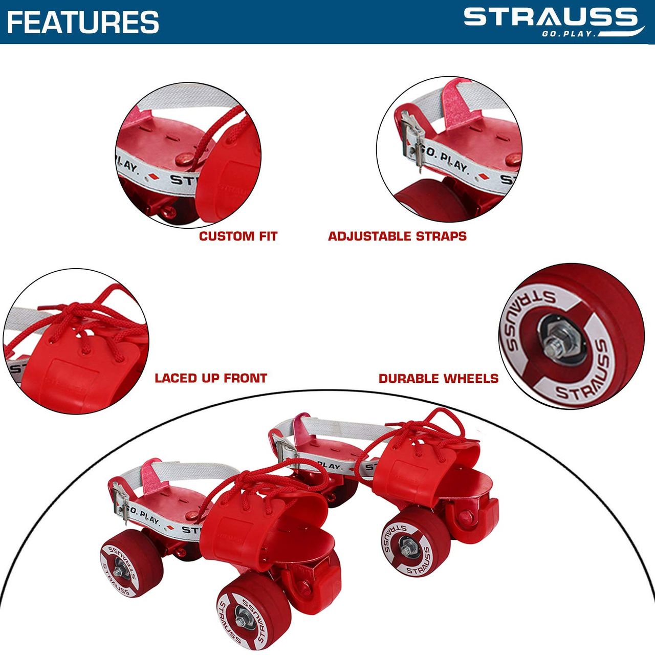 Strauss Senior Roller Skates, (Red)