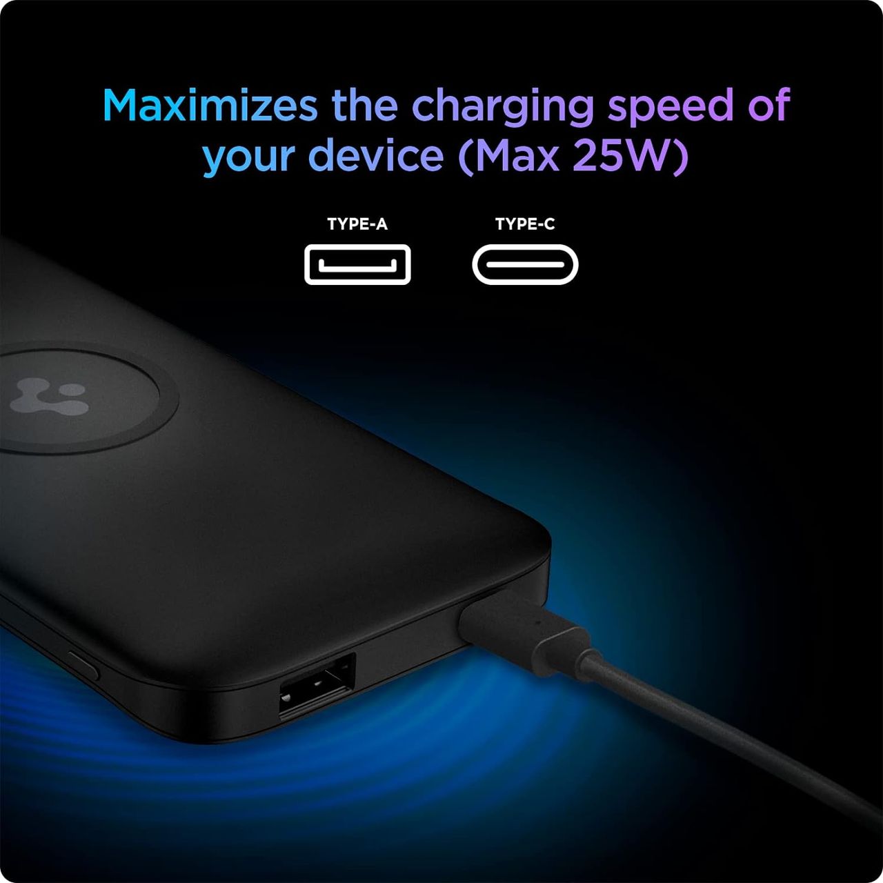Spigen 2in1 10000 mAh Wireless Charging Power Bank , USB-A|USB-C 20W Fast Charging, w C-to-C cable