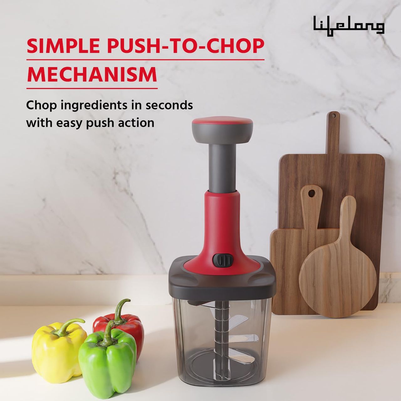 Lifelong Push Chopper 1000 ml | Multi-Purpose Vegetable Chopper