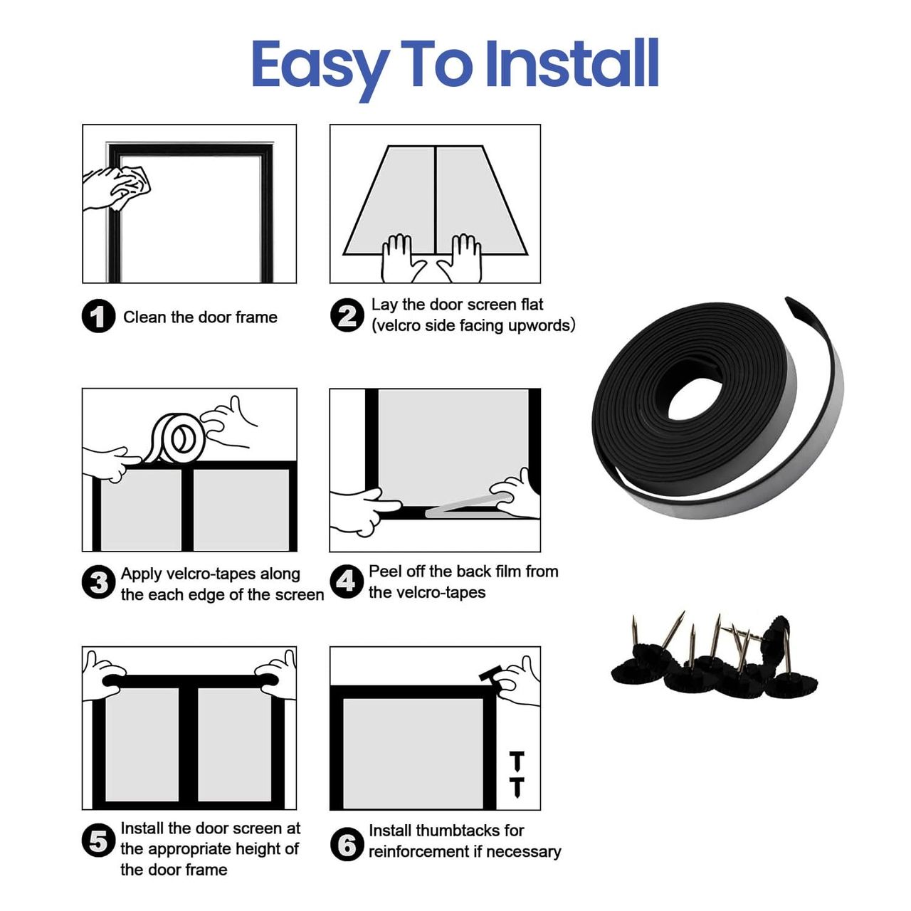 Mr. Right Magnetic Mosquito Net For Door | Black - 200 x 110 cm
