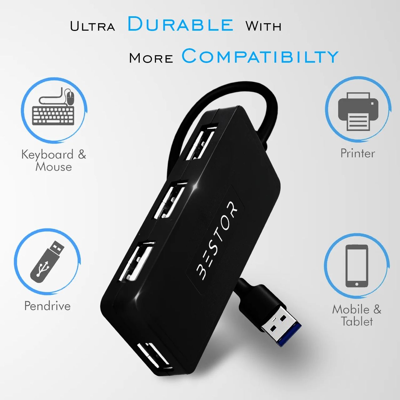 Bestor Set of 5 Combo | USB Wired Keyboard | Wire Mouse | Mouse Pad |Type-C converter | 4port HUB