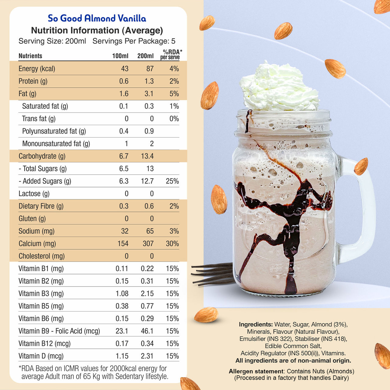 So Good Plant Based Almond Beverage Vanilla Tetrapack 200 ml Combo