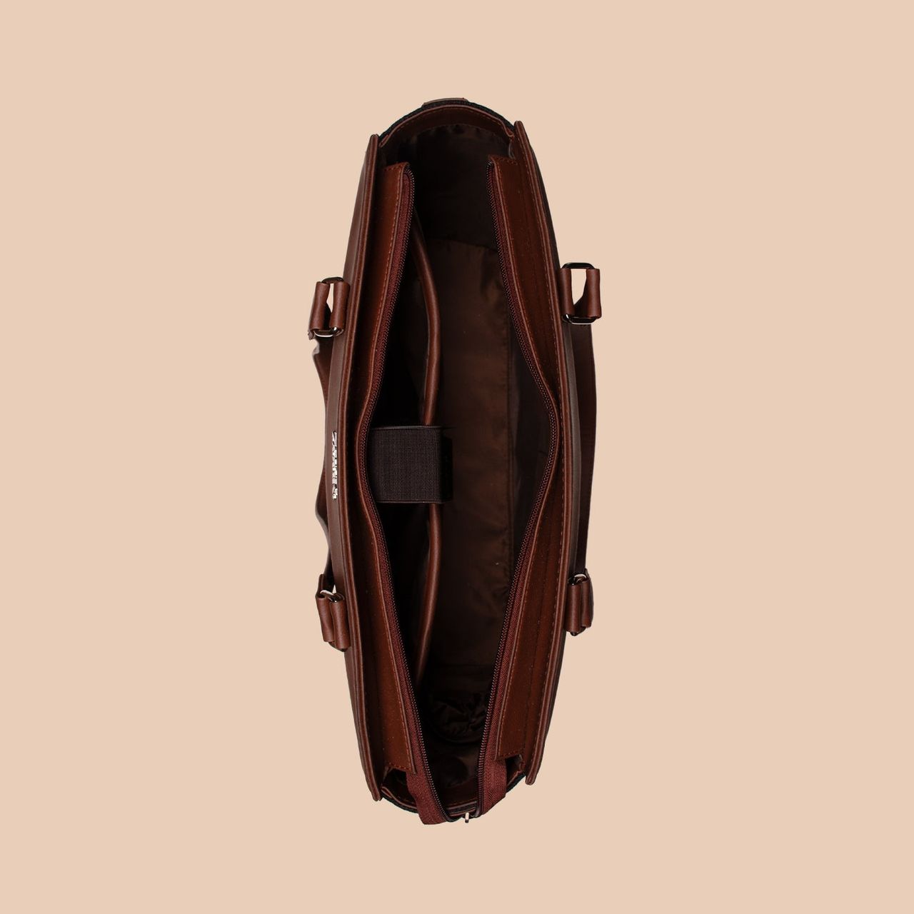 Zouk Women's Motifs Vegan Leather and Handcrafted Fabric Double Strap Women's Office Bag | Brown