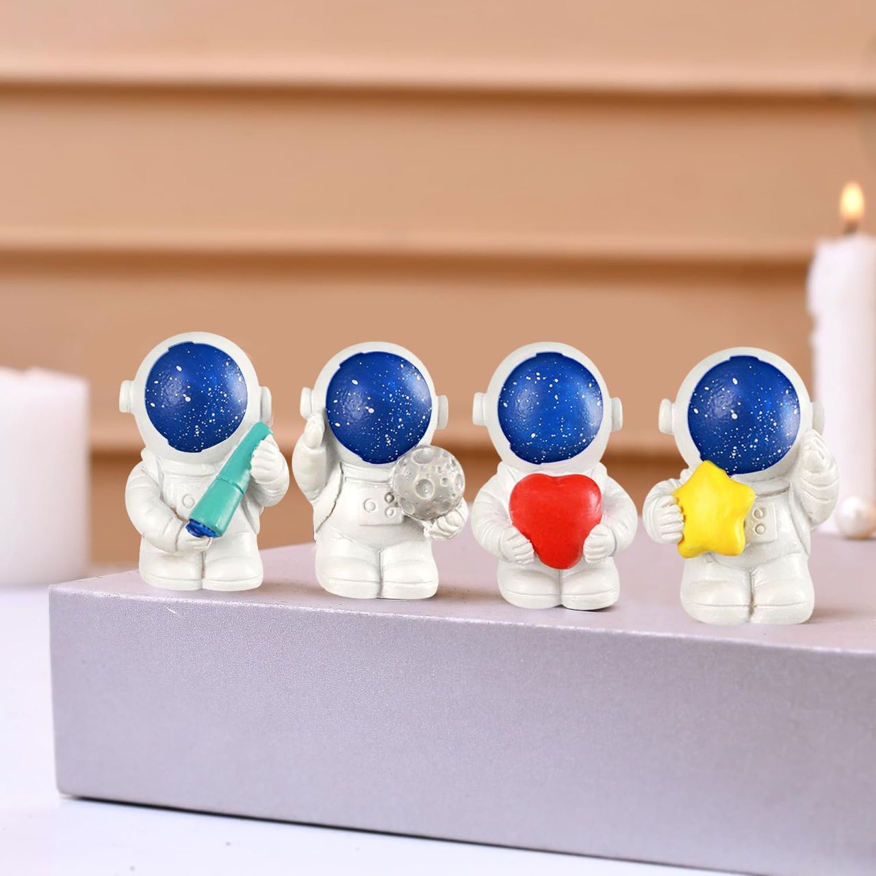 Tied Ribbons Astronaut Spaceman Statue Ornament Showpc | 3.8 cm | Set of 4