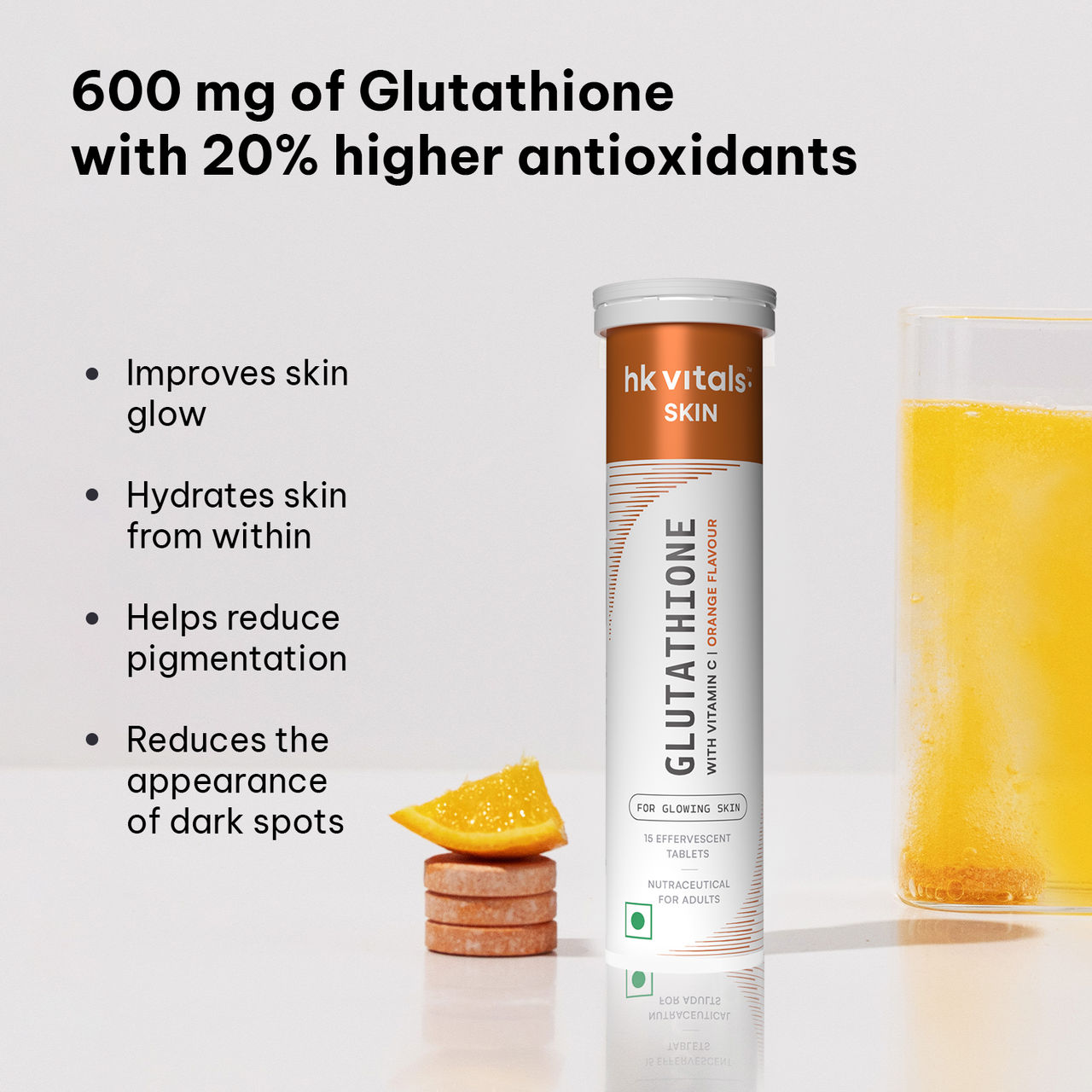 hk vitals Glutathione (Orange, 15 Effervescent Tablets)