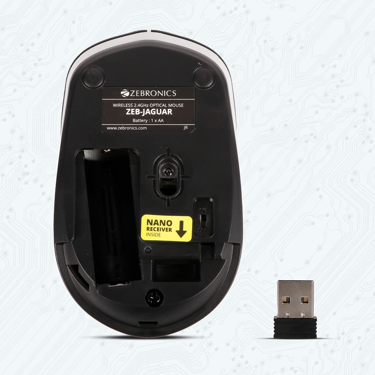 Zebronics Jaguar Wireless Mouse, 2.4Ghz, USB Receiver, 4 Buttons, Plug & Play, Ambidextrous, (Black+Grey)
