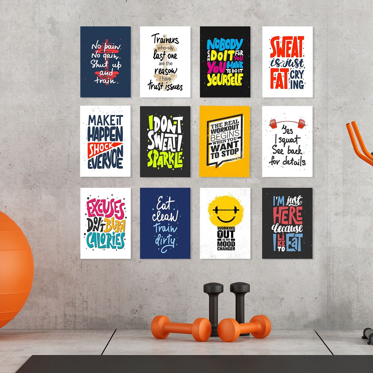 Paper Plane Design Motivational Gym Workout Posters For Wall | Set Of 12 | Size 29 x 21 cm | D1
