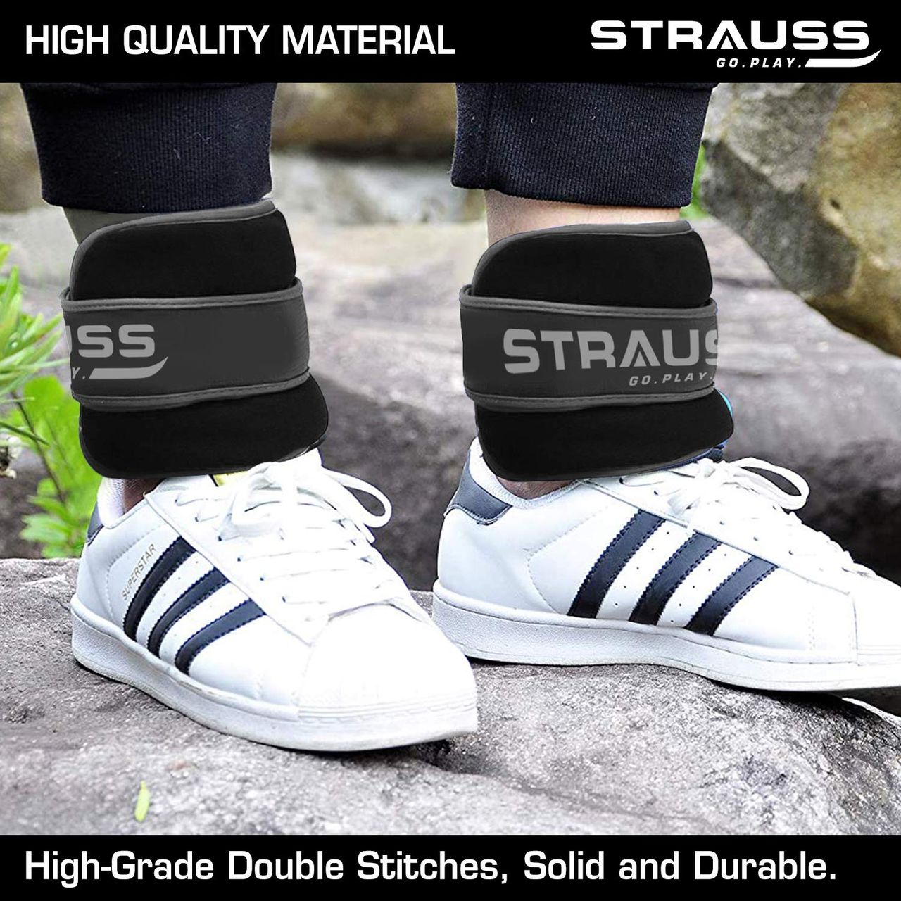 Strauss Round Shape Ankle Weight, 1.5 Kg (Each), Pair, (Grey)