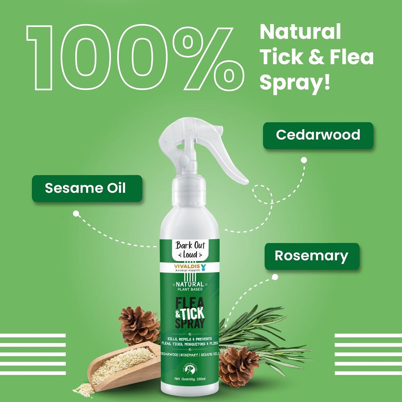Bark Out Loud Natural Tick And Flea Spray | For Dogs And Cats (200ml) & Bark Out Loud Natural Tick And Flea Shampoo | For Cats & Dogs (200ml) Combo