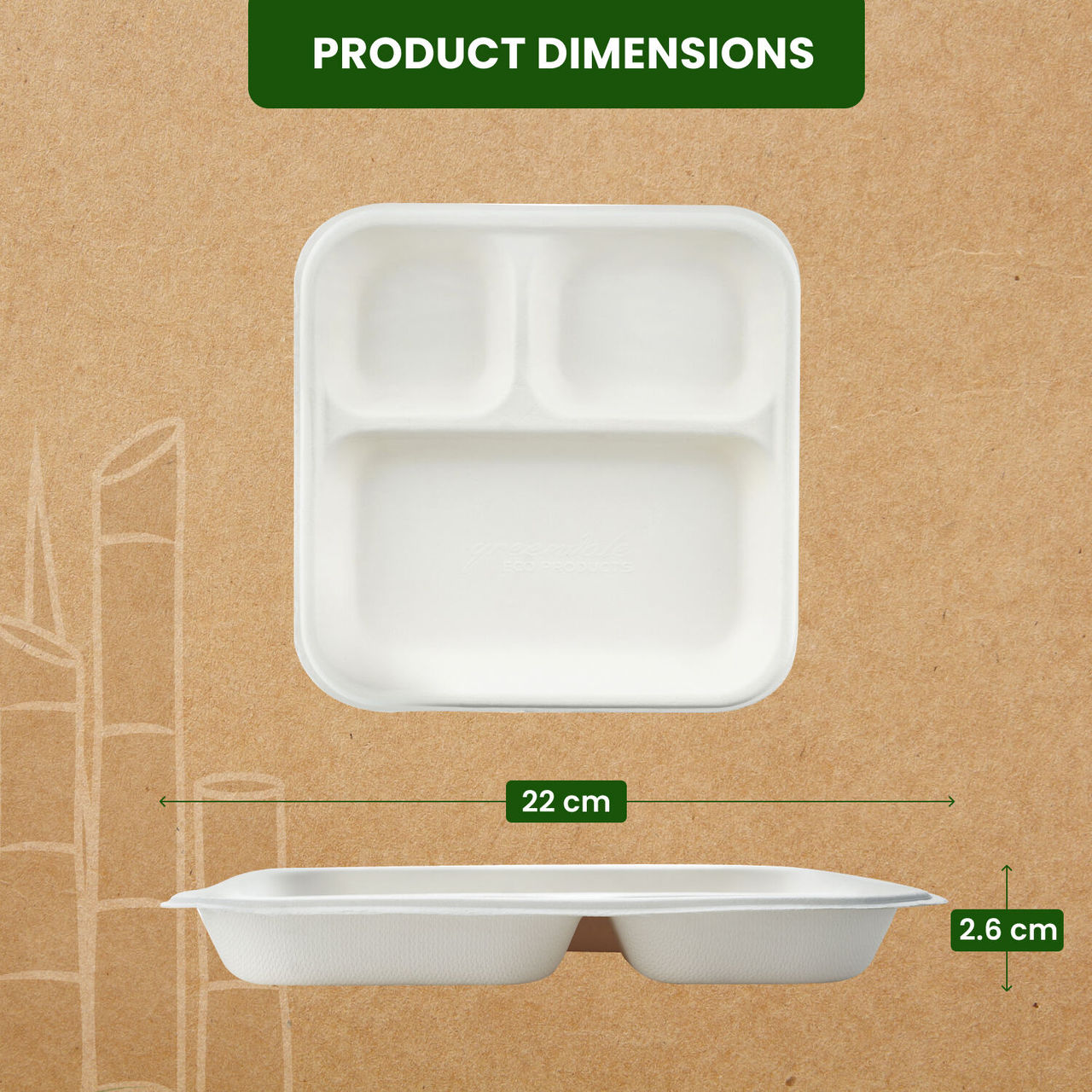 BAY6 Square Plate 3 Compartment - 9 Inch - Pack Of 10