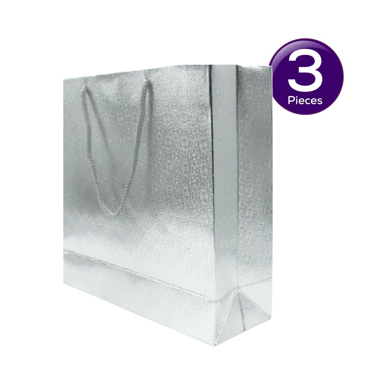 Silver Paper Bag For Gifting 9 x 9 x 3 Inch Assorted Design 1 pc Combo