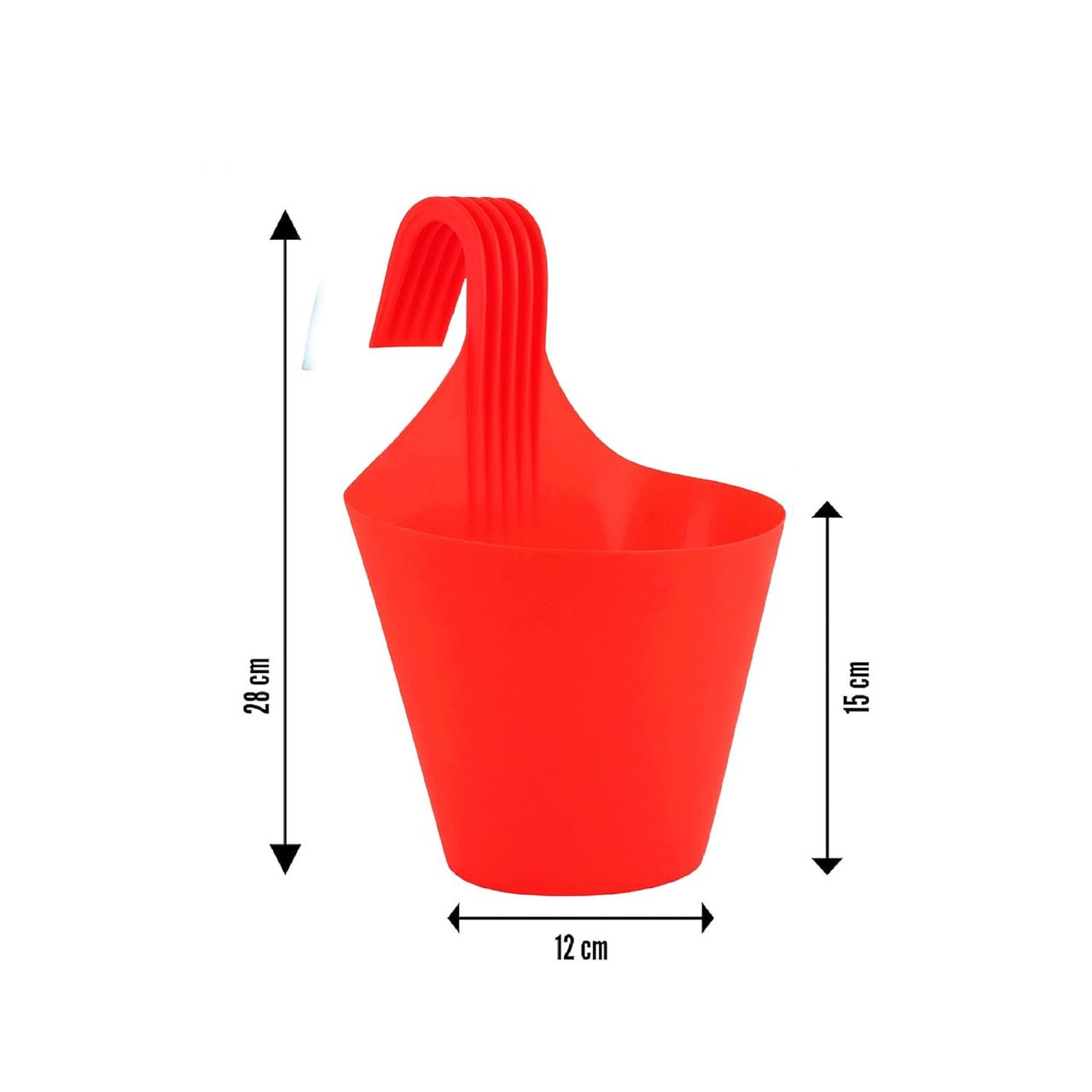 Nayra Plastic Railing Hanging Hook Pot Red Color Indoor and Outdoor Hook Pots | Set of 5
