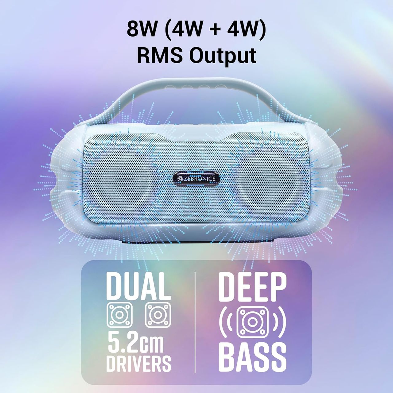 Zebronics Sound Feast 40 BT Speaker | 8W | Upto 16h Playback | Deep Bass | Call Function | Sky Blue