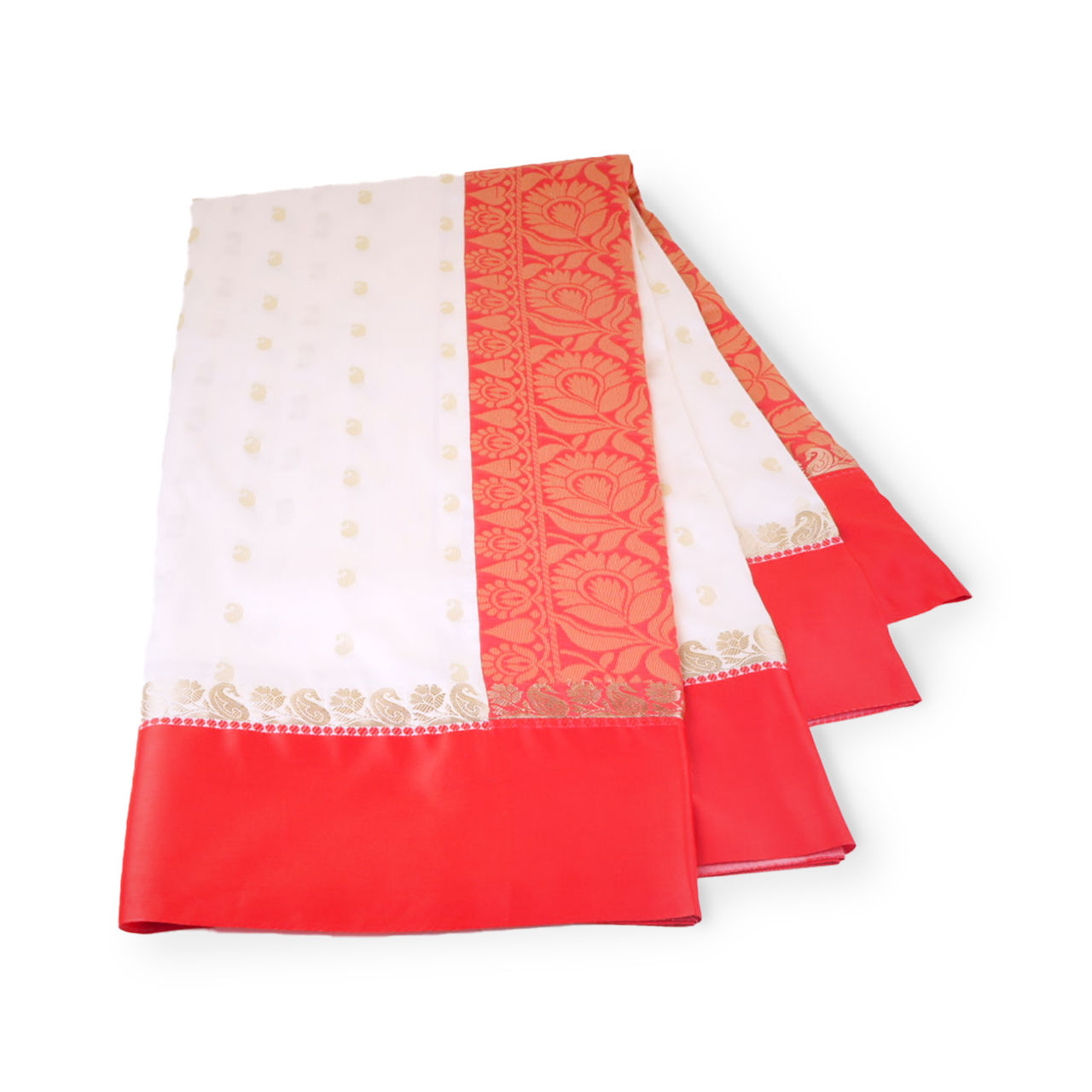 India Silk Emporium Banarasi Silk Saree | White With Red Border - Style 1