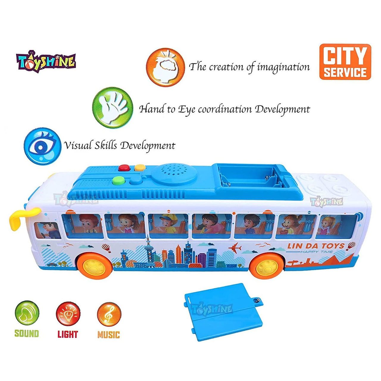 Toyshine Friction Powered Bus Toy With Music And Lights Smooth Push And Go