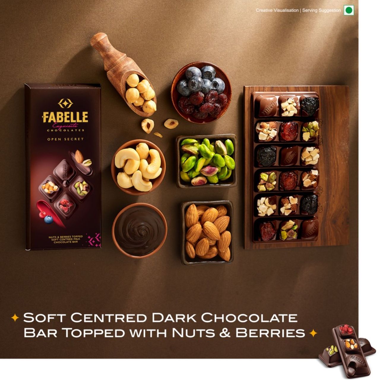 Fabelle Open Secret - Dark Chocolate Handcrafted Bar with Exotic Nuts & Berries Handcrafted Bar