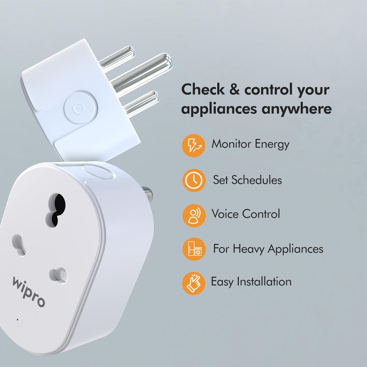 Wipro 16A Wi-Fi Smart Plug with Energy Monitoring (Works with Alexa and Google Assistant)