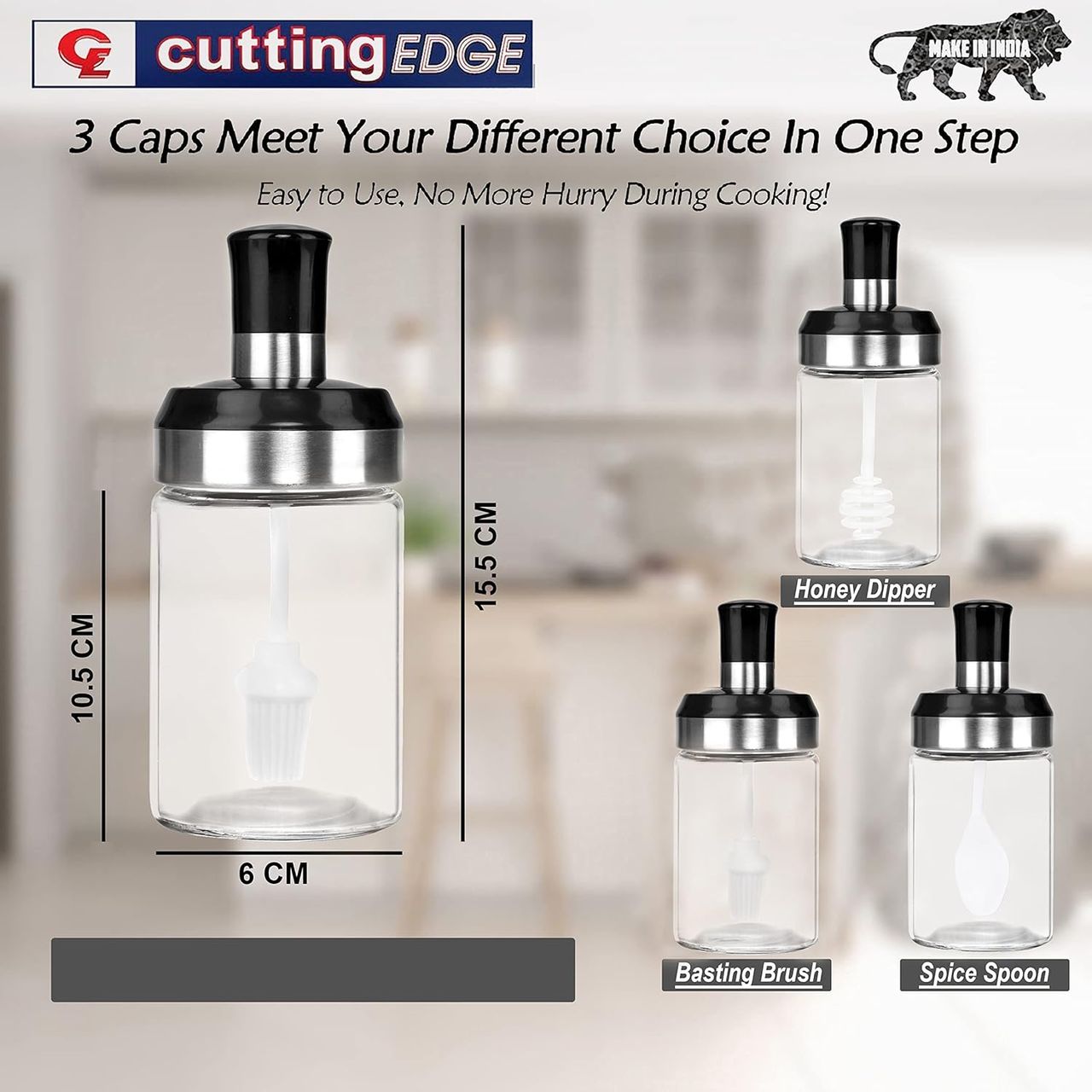 Cutting Edge 250 ml Glass Containers For Oil, Sauce, Honey, Ghee | Jar With Brush | Set of 3