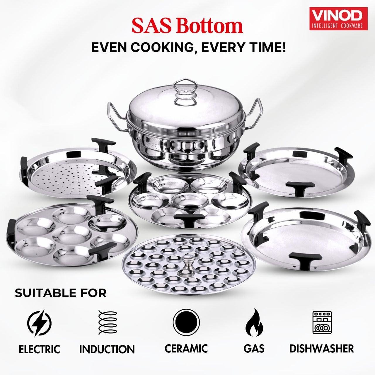 Vinod Stainless Steel 6 Pcs Deluxe Multi Kadai